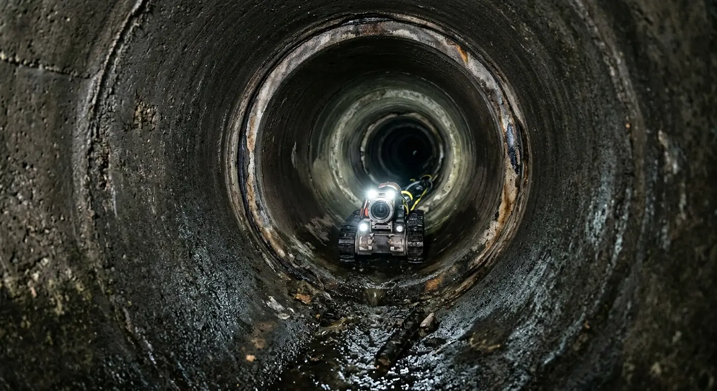 Robotic sewer camera inspecting pipe interior for Drain Snake Service in San Luis