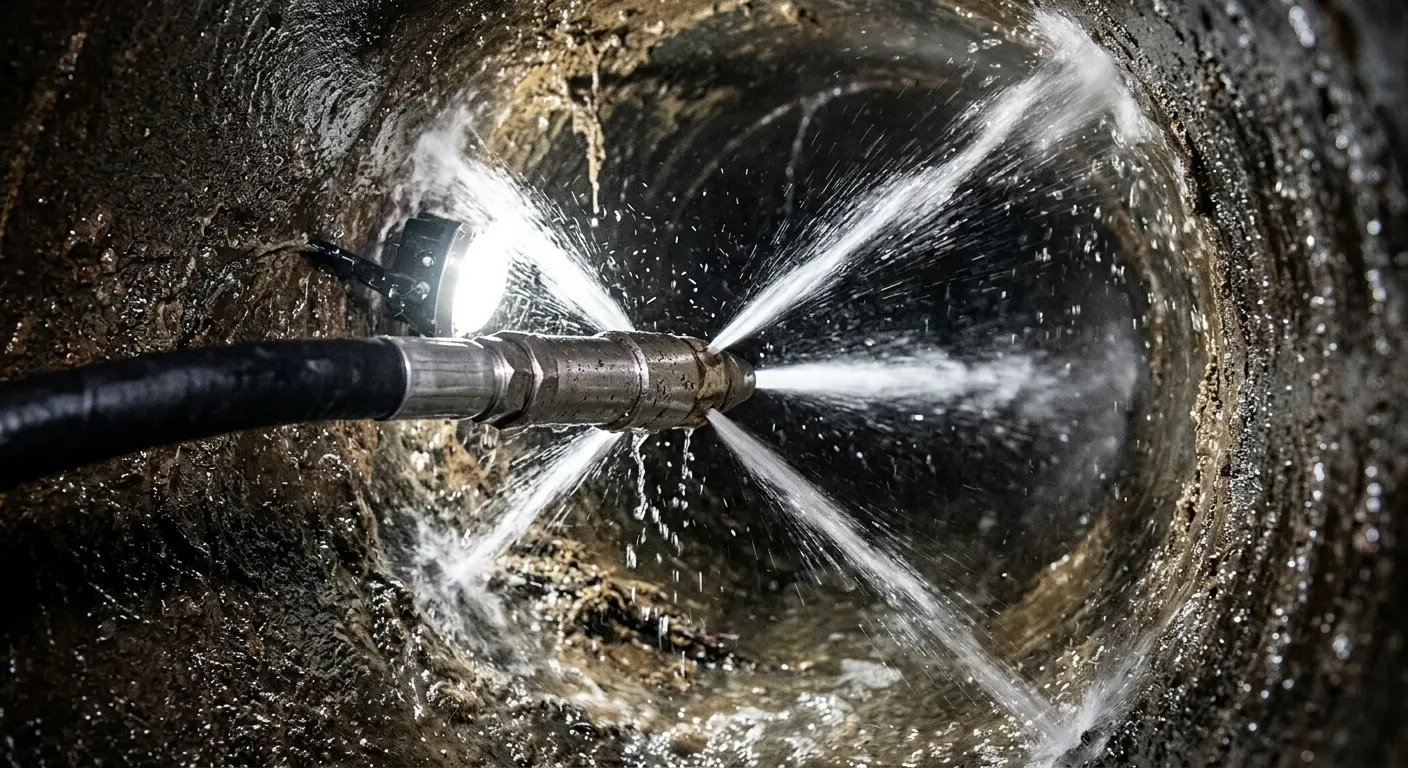 High-pressure hydro jetting nozzle cleaning sewer pipe for Storm Drain Cleaning in San Luis